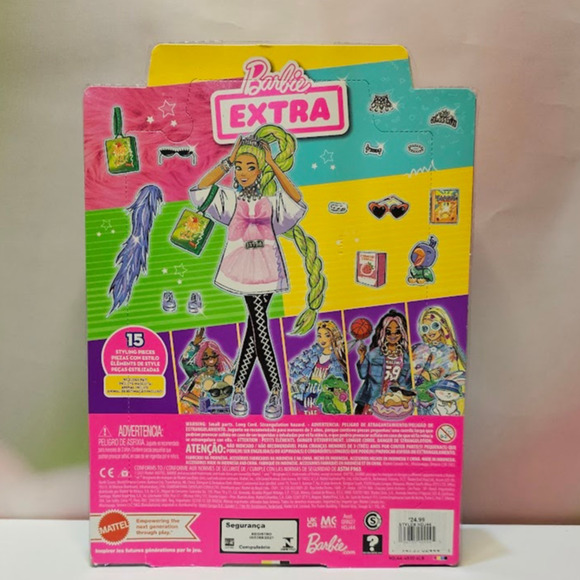 Barbie Extra Fashion Doll # 11 with Neon  Hair , Feather Boa, and Pet Bird  NWT - Picture 2 of 7